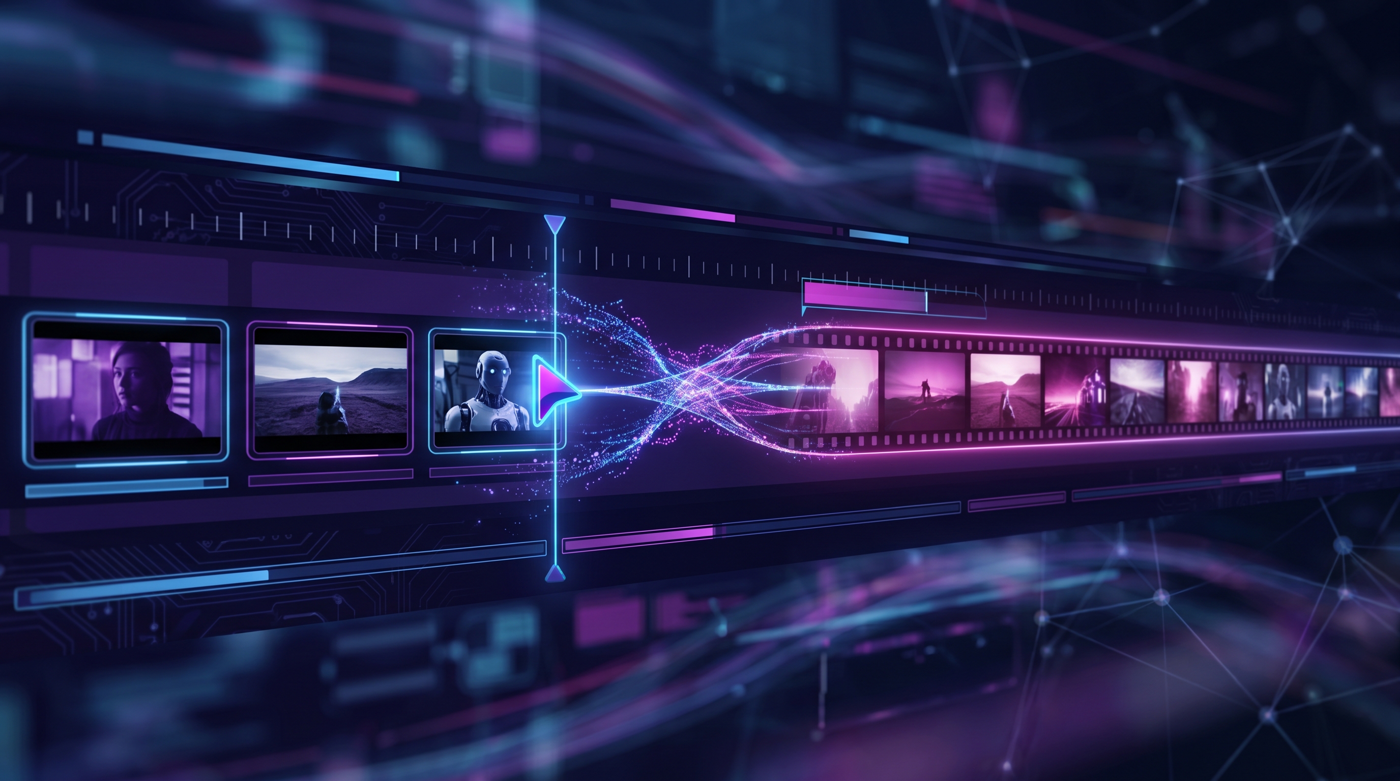 AI extend video length free showing short video clips extending into a longer timeline with AI interface