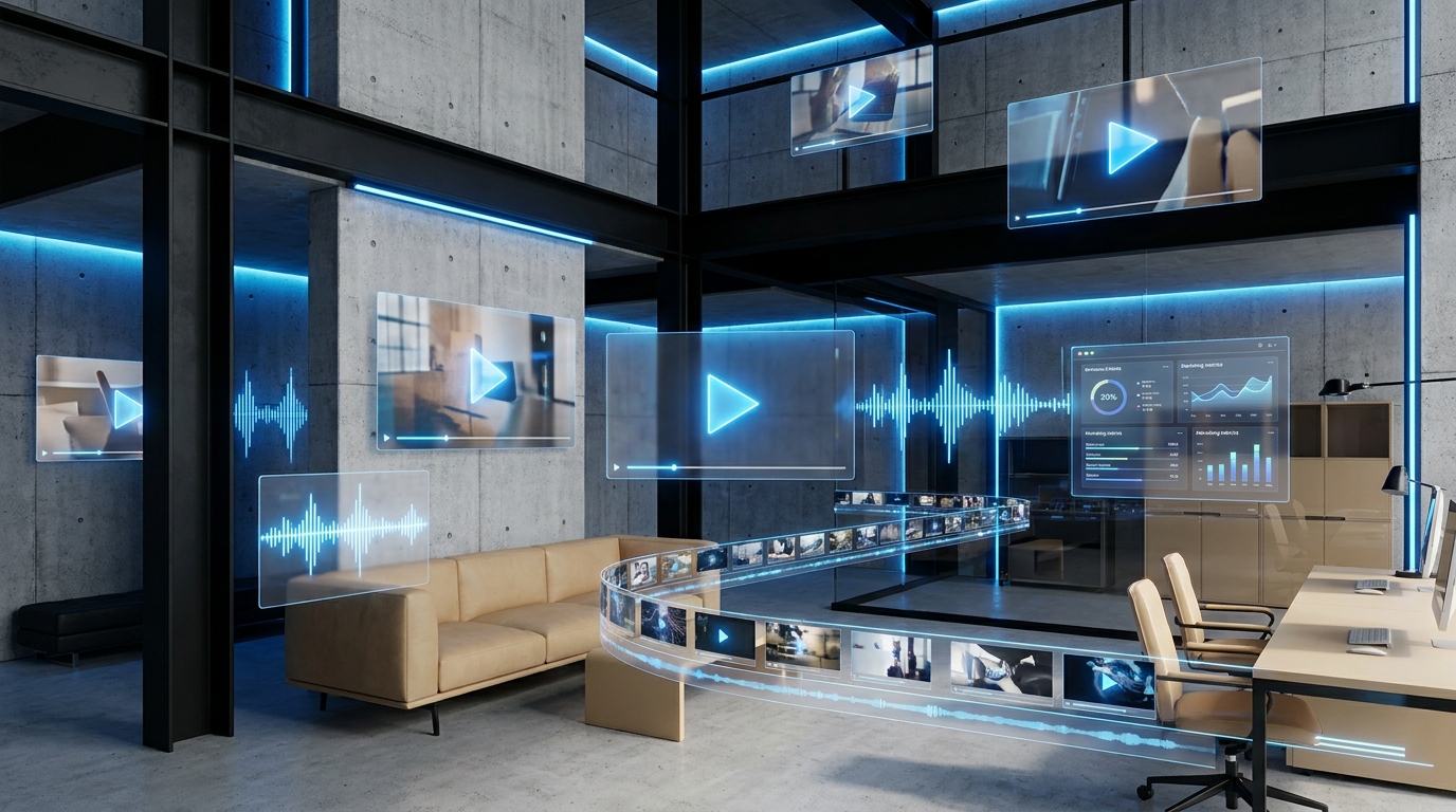 AI marketing video creation workflow showing video ads generated with artificial intelligence