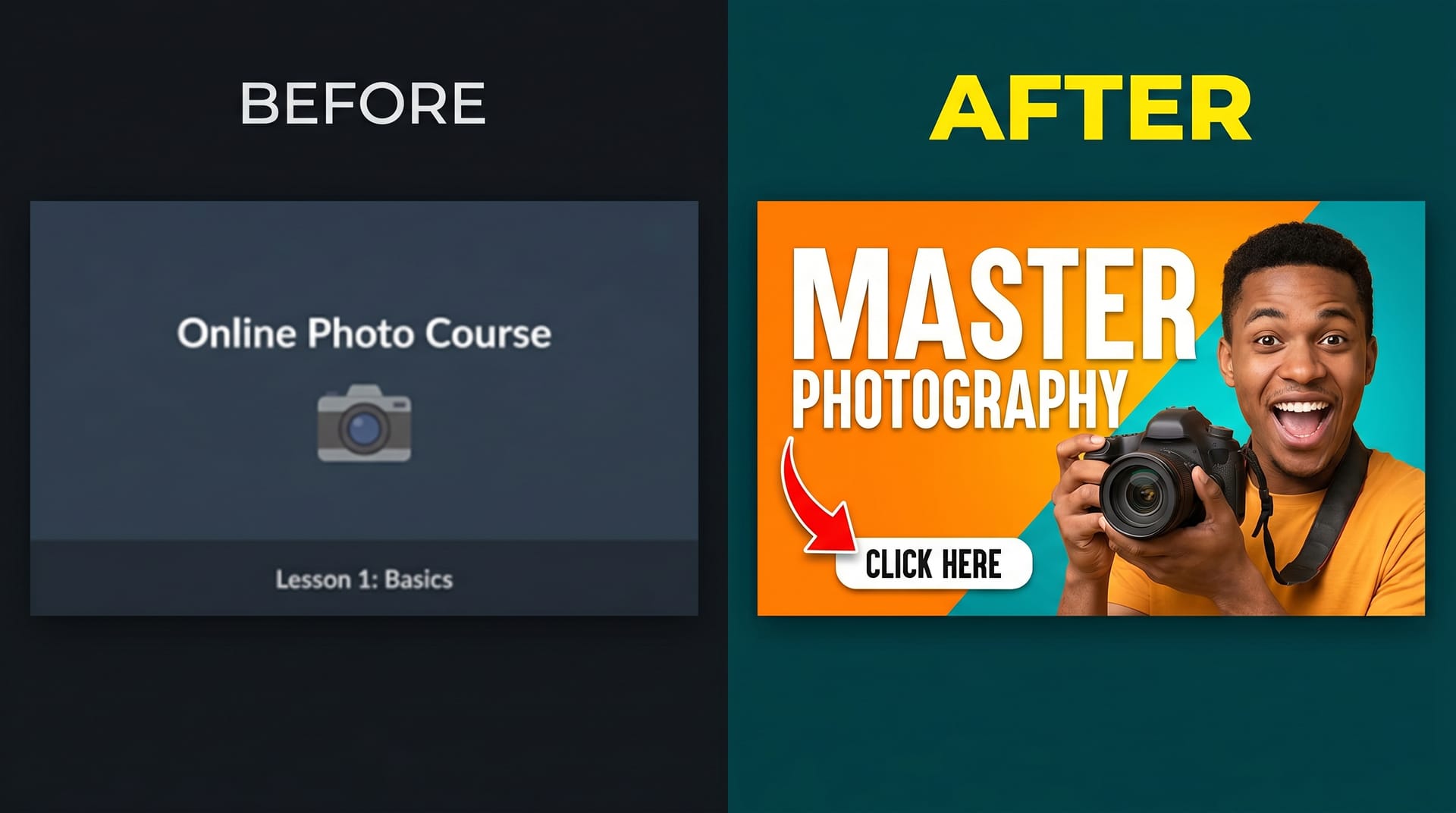 Before and after course thumbnail redesign showing dramatic improvement