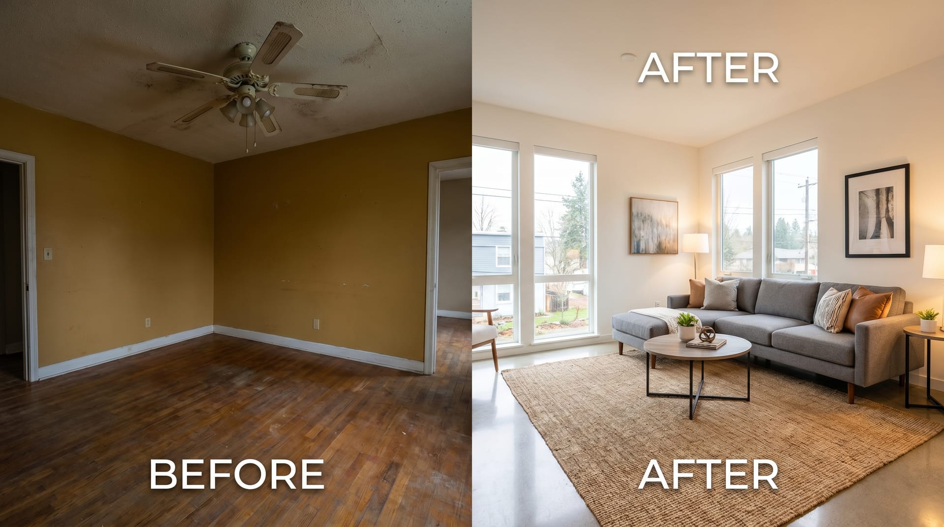 Before and after real estate photo editing comparison