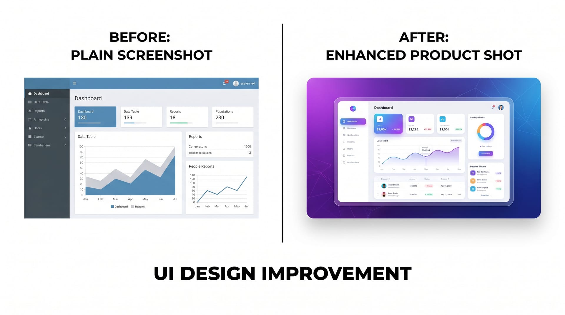 AI-enhanced SaaS product screenshot showing clean dashboard interface with annotations