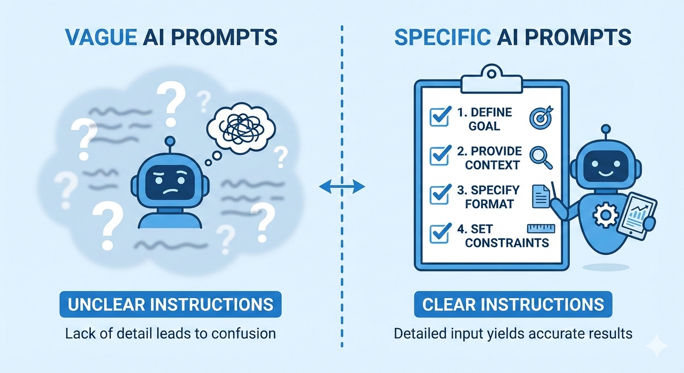 Vague prompts mistake - showing the difference between vague and detailed AI prompts