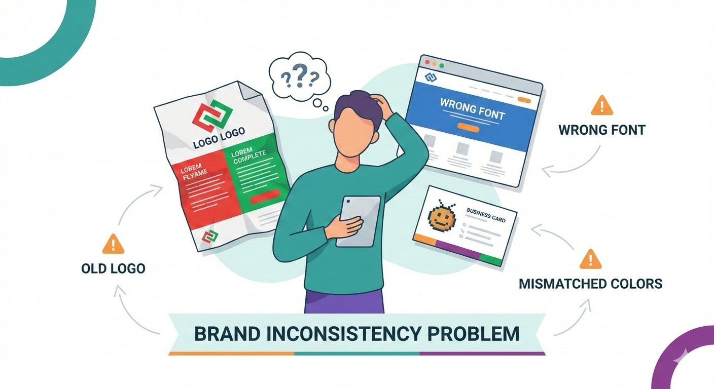 Brand inconsistency mistake - showing inconsistent vs consistent brand visuals