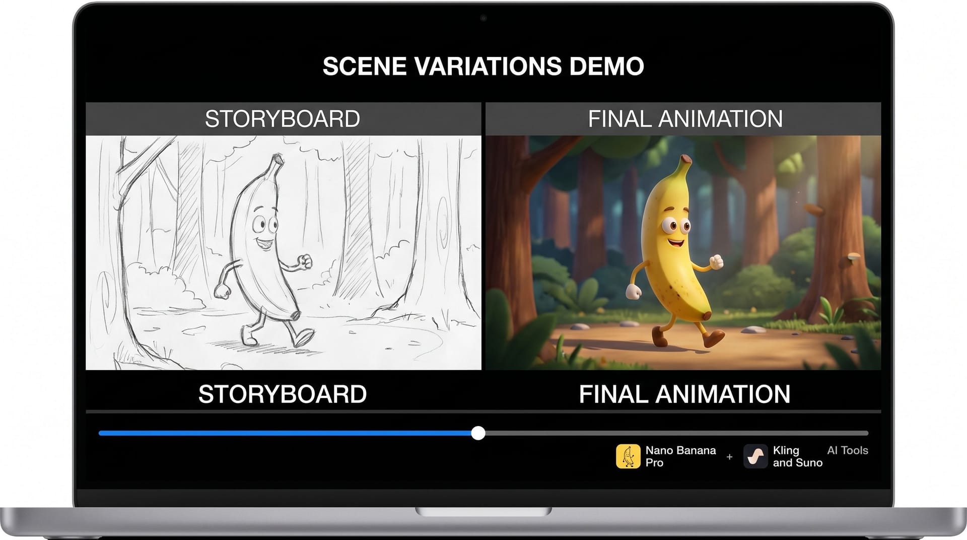 Heres a video that shows the storyboard + final animation together. Y