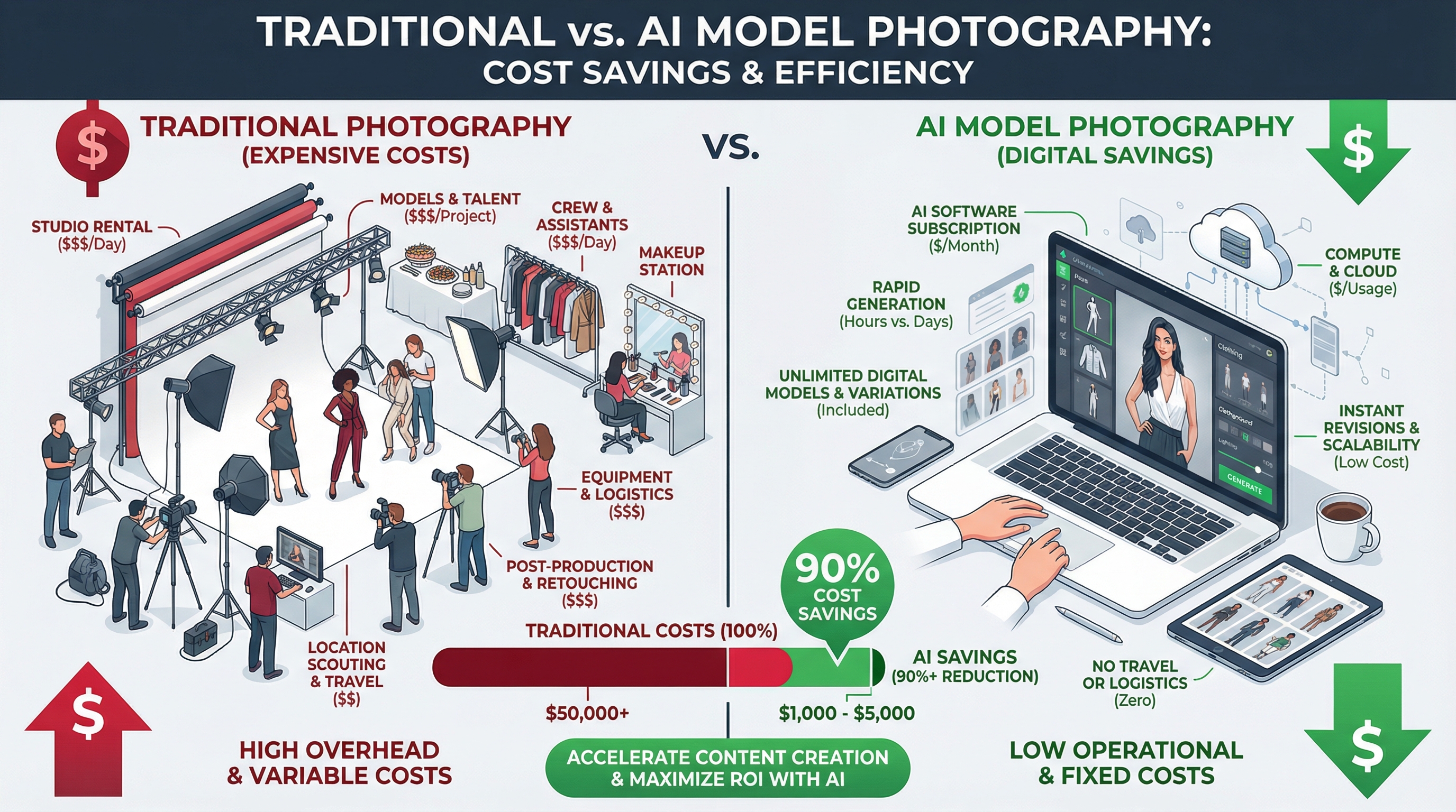 Cost comparison between traditional and AI model photography