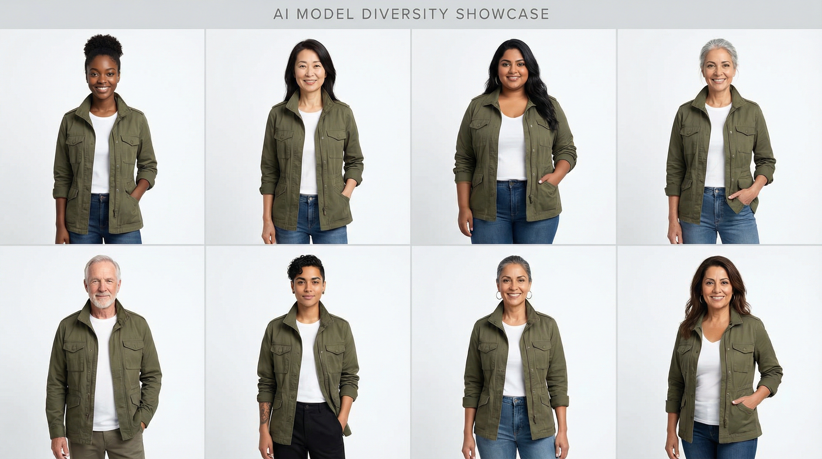 AI model diversity showcasing different ethnicities and body types