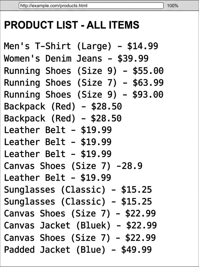 Before: plain product listing