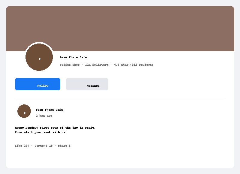 Example of a fake Facebook business page mockup
