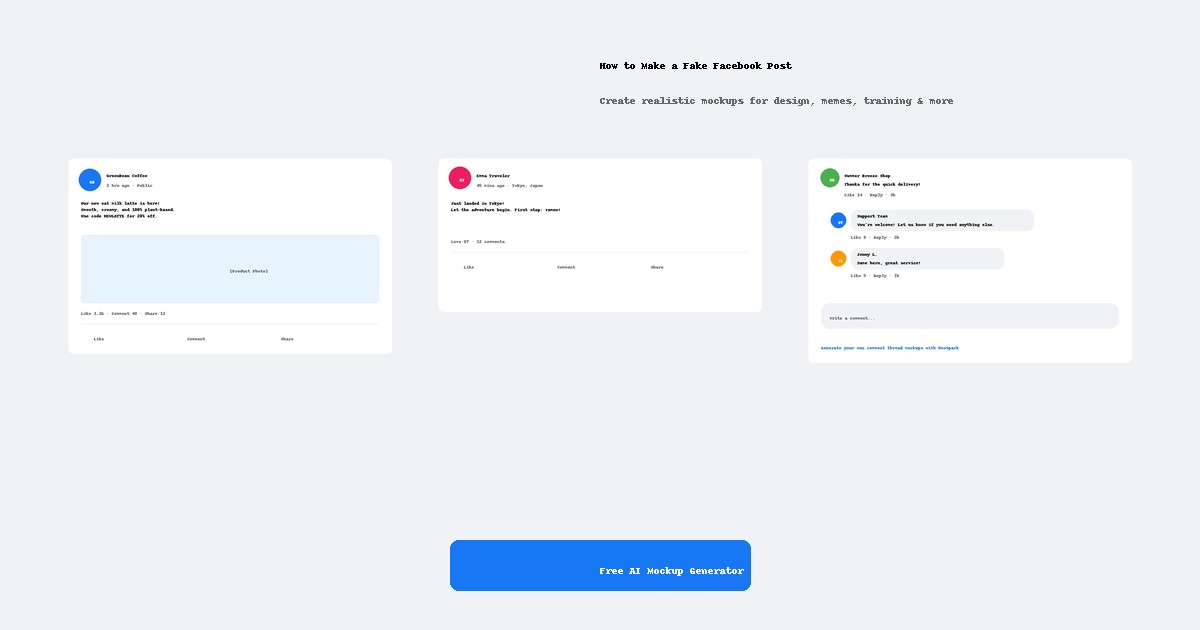 How to make a fake Facebook post - mockup generator examples including posts, comments, profiles, pages, and status updates