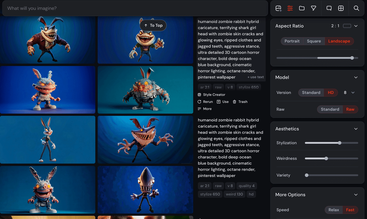 New right-side prompt bar UI in Midjourney V8