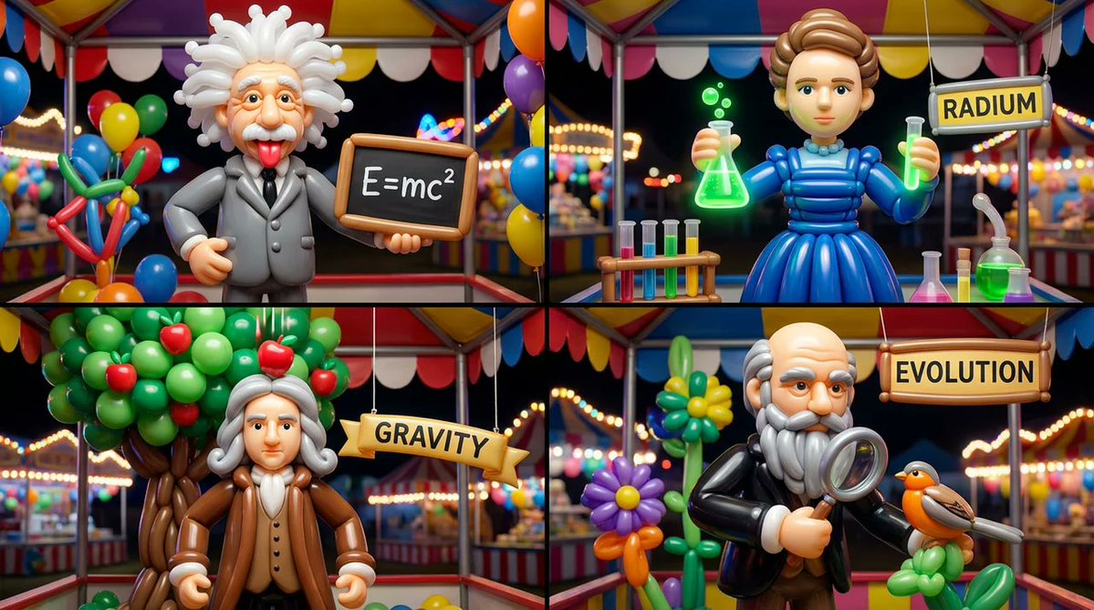 Cute 3D balloon diorama of a subject at a carnival party