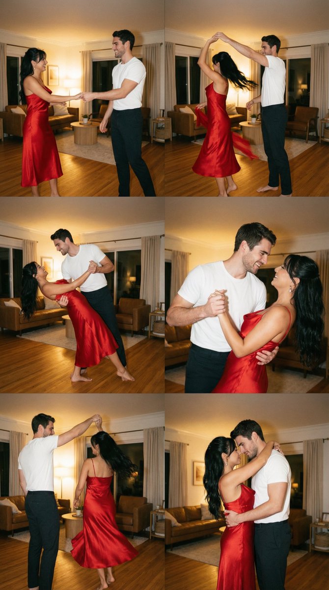 Cinematic Film Still Grid Prompt for Home Dance Sequence