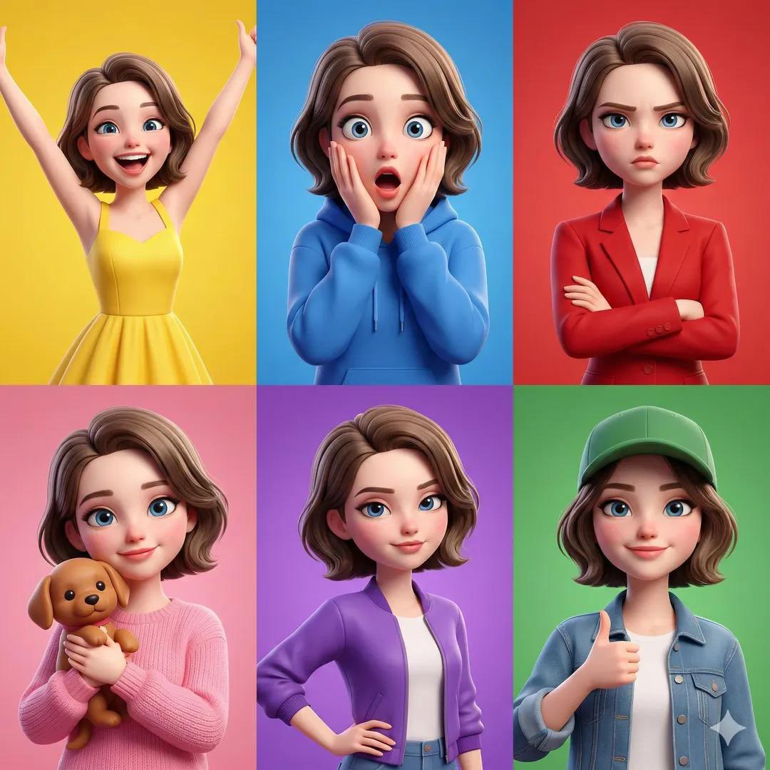 Pixar Style Character Expression Grid