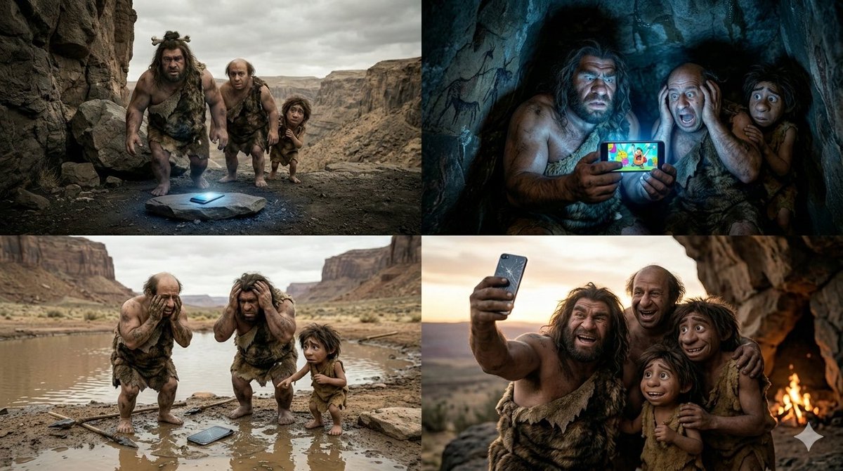 Funny 4-Part Story: Primitive Men and a Mobile Phone