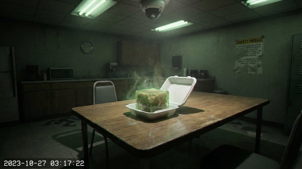 Forensic Surrealist Photography Prompt for Liminal Breakroom Incident