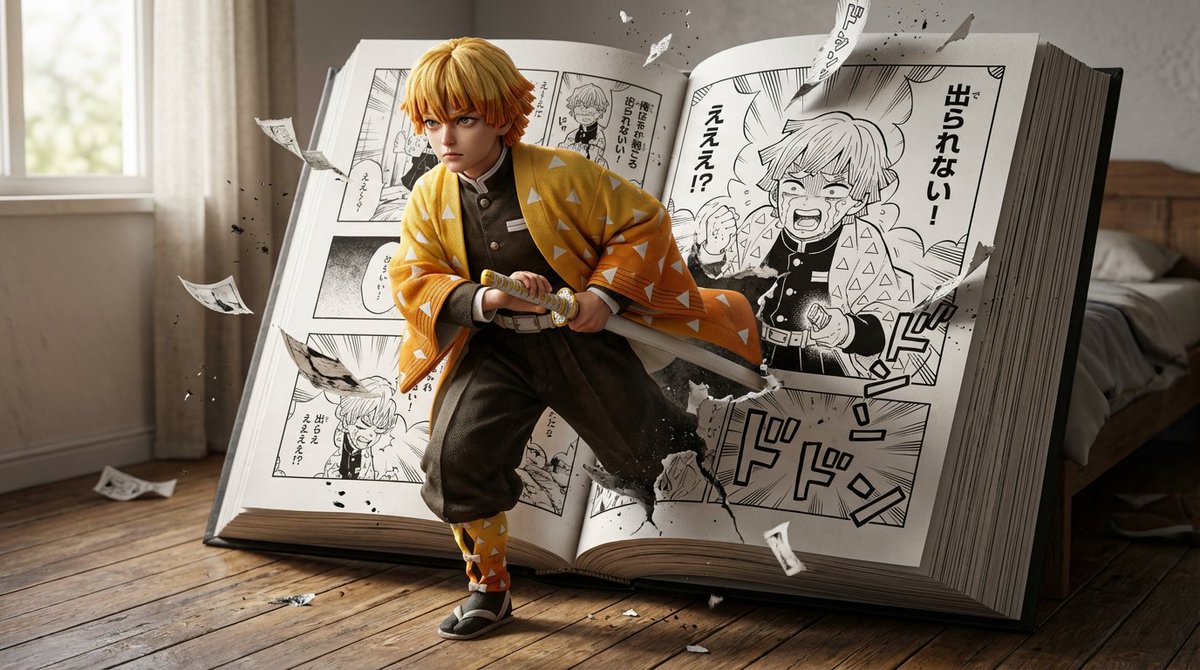 Hyper-realistic crossover image of Zenitsu Agatsuma from Demon Slayer