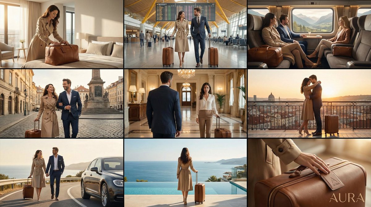 Commercial Ad Storyboard Prompt for Luxury Luggage