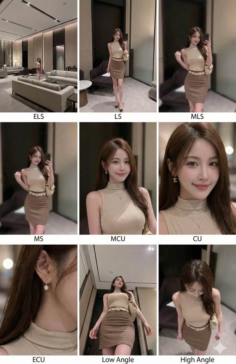 3×3 cinematic storyboard contact sheet from one input image