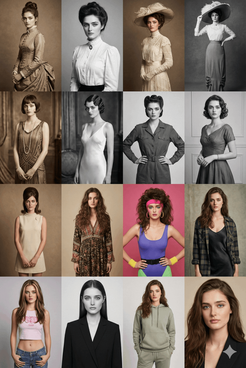 16 Decades of Fashion Portrait Grid Prompt - 1