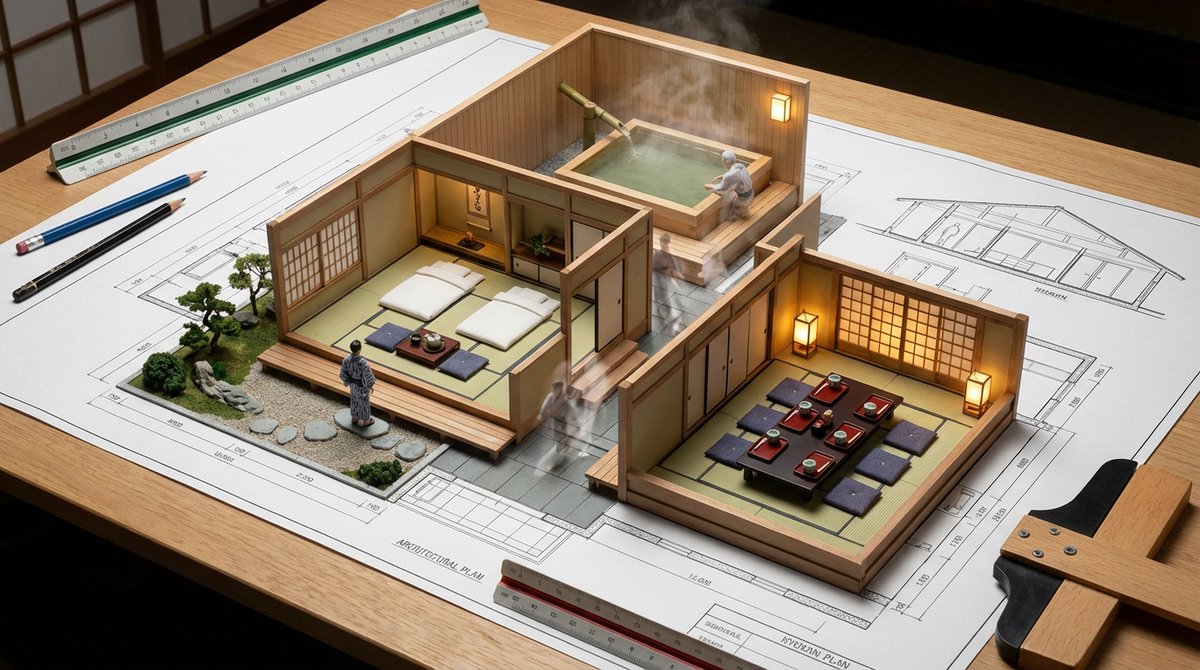 Architectural Blueprint to Miniature Japanese Inn Scene - 1