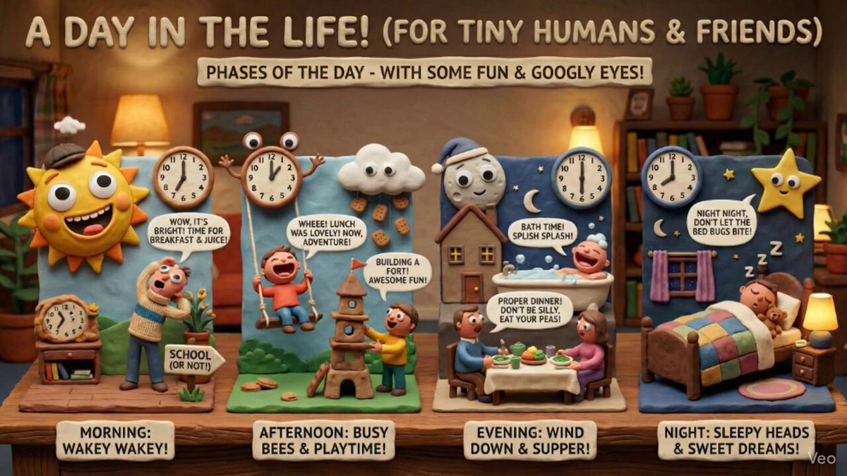 Claymation day phases infographic for kids - 1