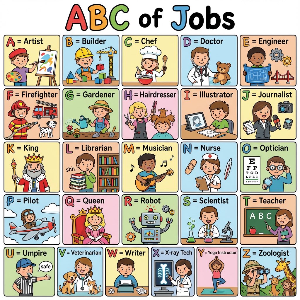 Colorful 'ABC of Jobs' Educational Poster - 1
