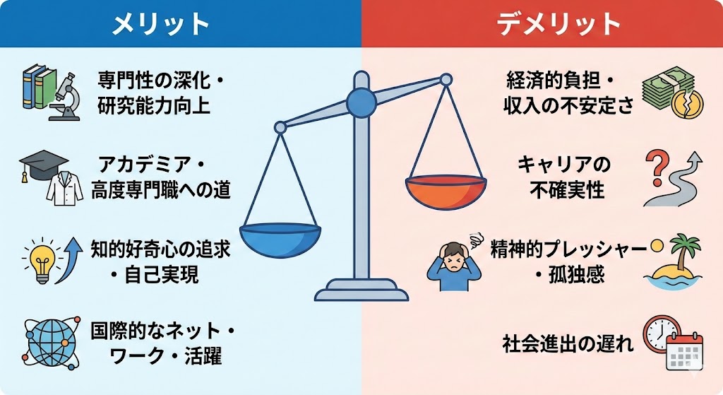 Diagram explaining pros and cons of D-course graduate study - 1