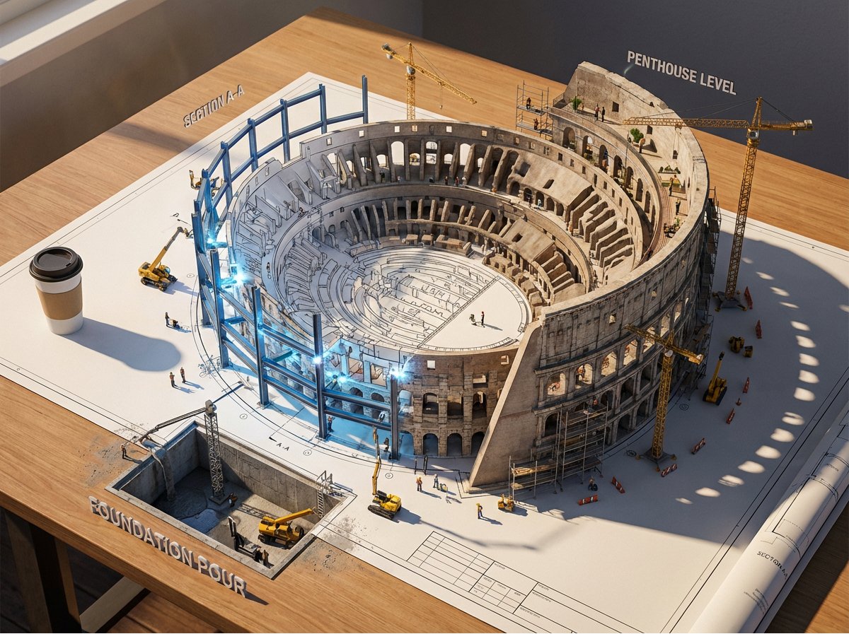Epic 3D Architectural Blueprint Awakening Scene - 1