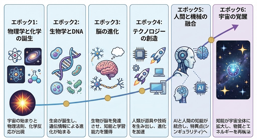 Illustration explaining Kurzweil’s six epochs in Japanese - 1