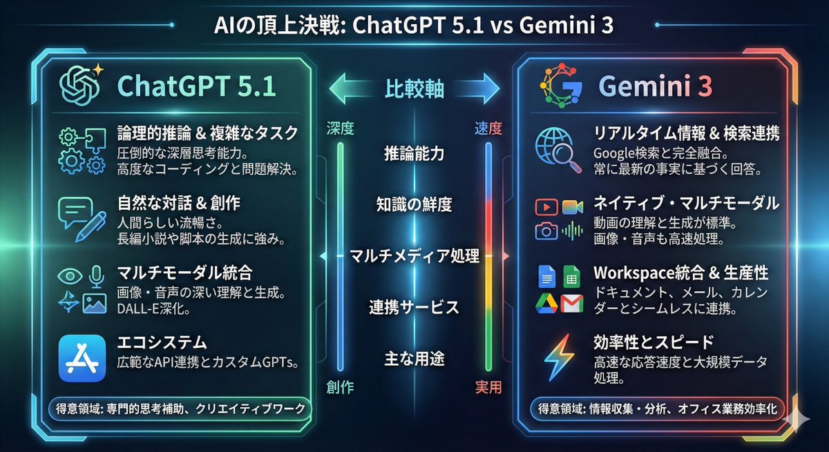 Infographic comparing ChatGPT 5.1 and Gemini 3 - 1