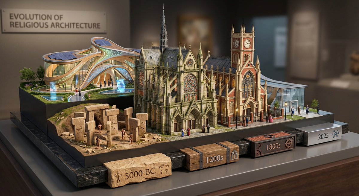 Layered Diorama of Religious Architecture Evolution - 1