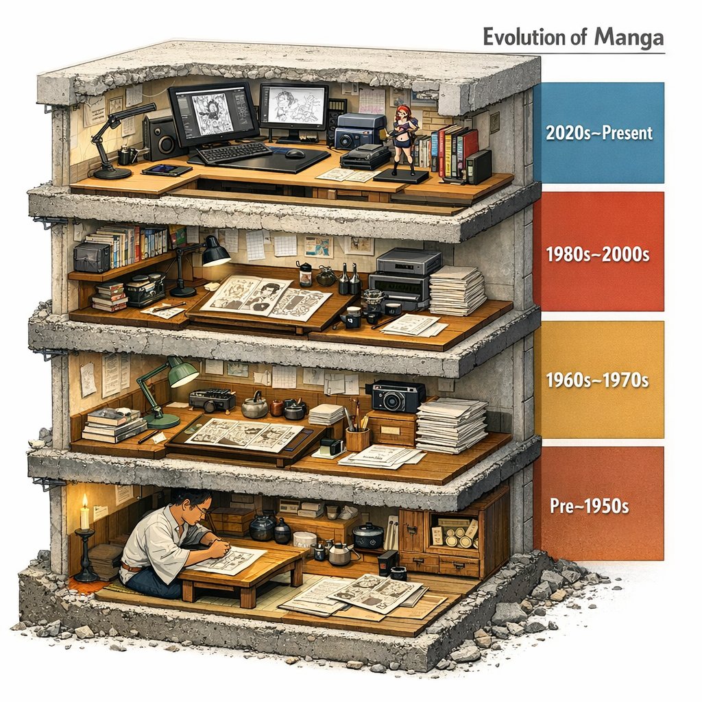 Manga Evolution Architectural Section Prompt - 1