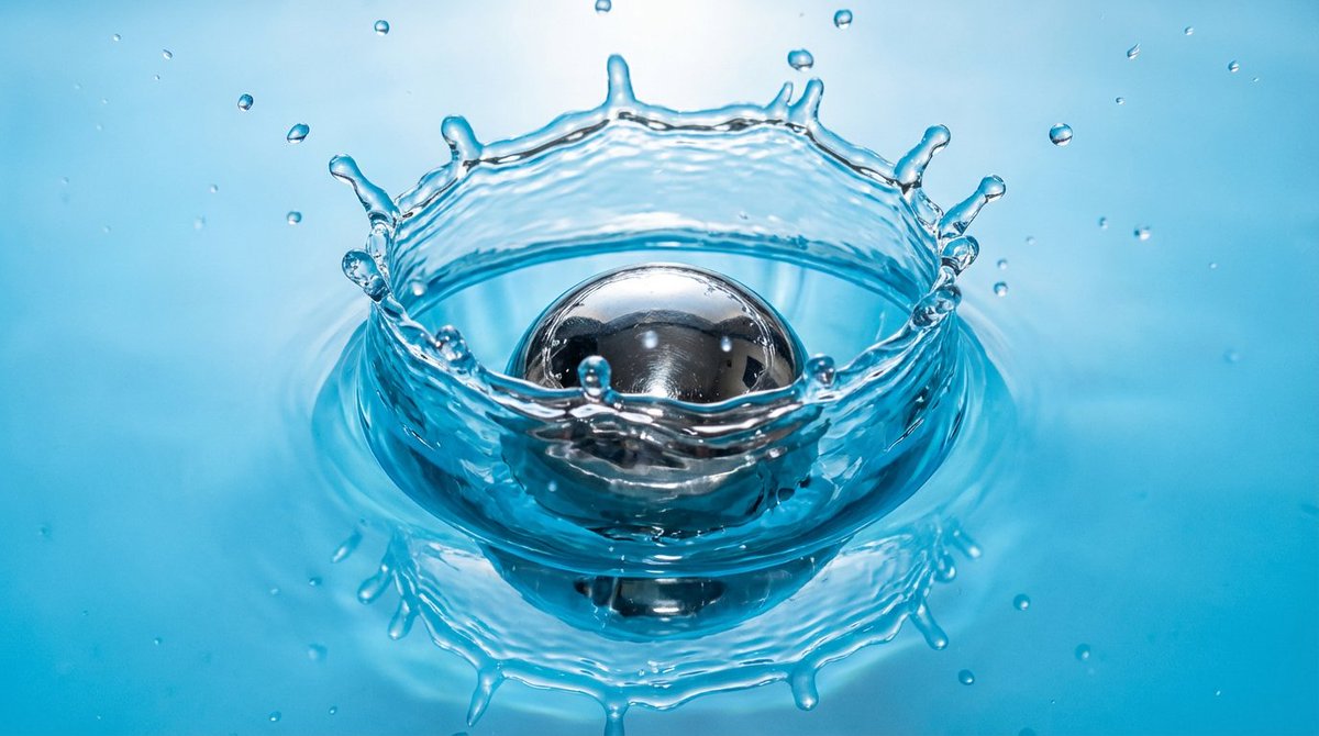 Metal ball splashing into water (slow-motion feel) - 1