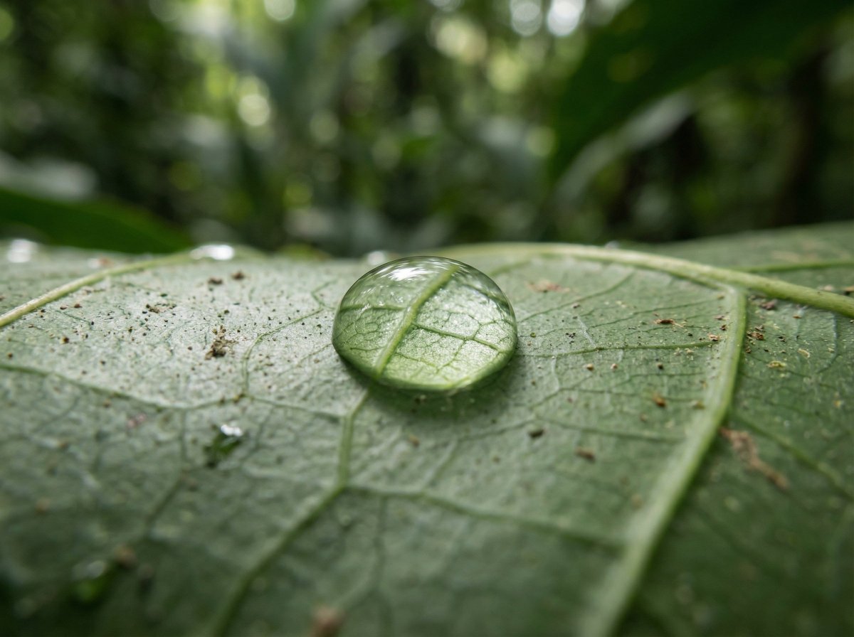 Scientific Macro Documentary Photography Prompt for Water Droplet on Leaf - 1