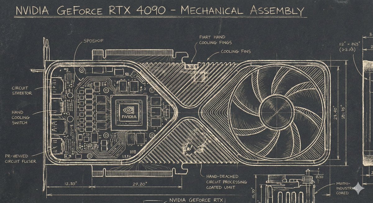 Sgraffito Mechanical Blueprint of NVIDIA 4090 GPU - 1