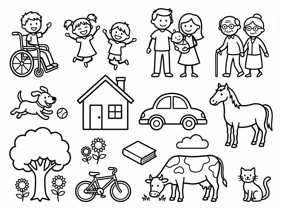 Simple Stick Figure Coloring Book Clipart - 1