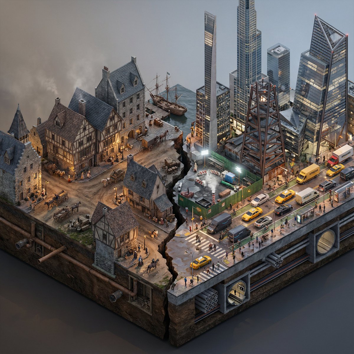 Split-Era Urban Diorama Generation Prompt for Nano Banana Pro - 1