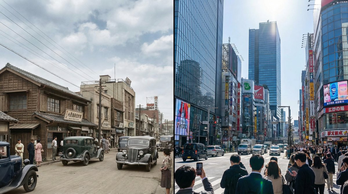 Split-screen time-lapse of same location by coordinates - 1