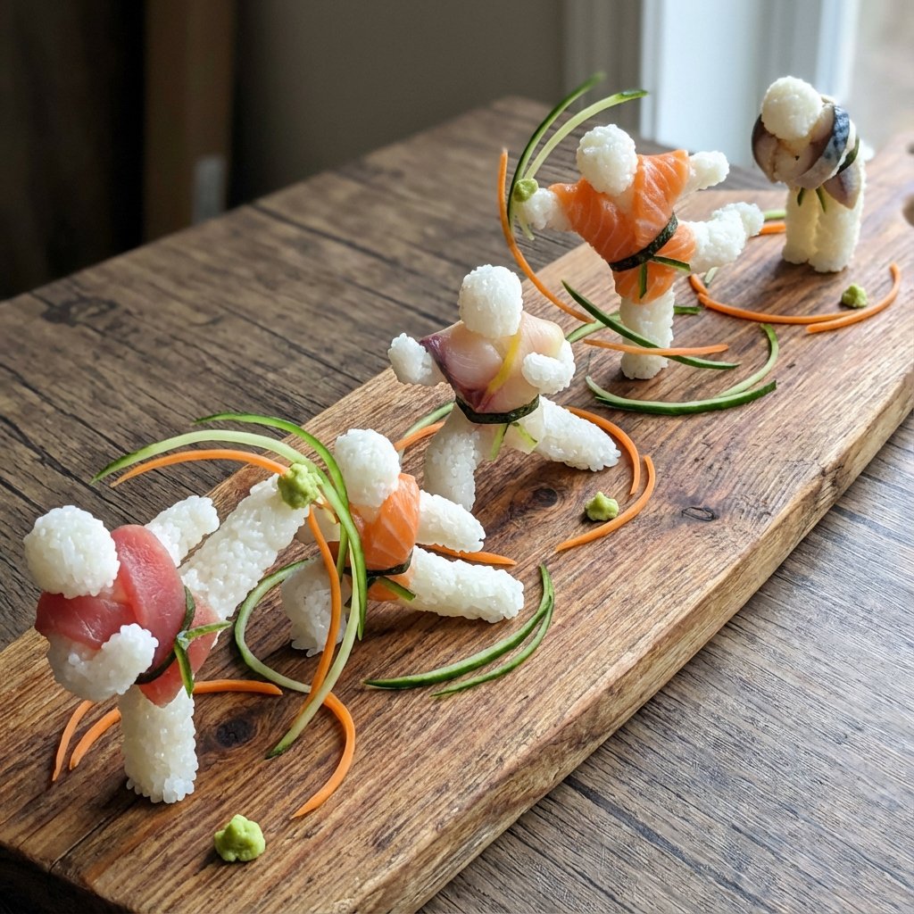 Sushi Kata/Forms Movement Arrangement on a Wooden Board - 1