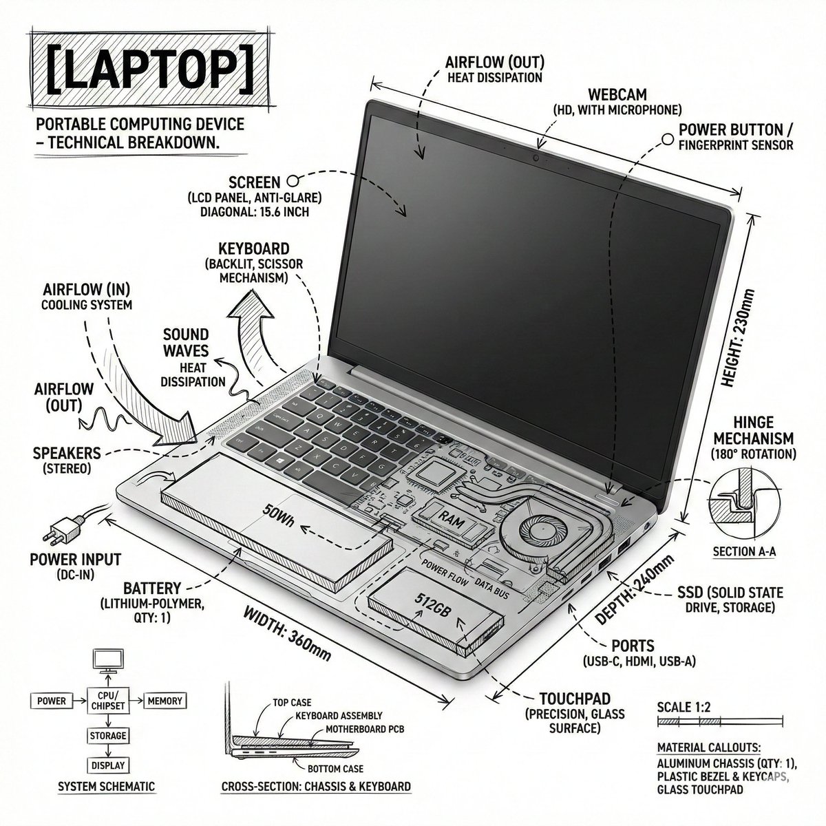 Technical Infographic Overlay on a Laptop Image - 1