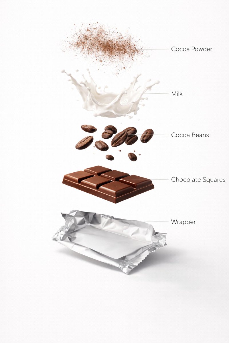 Ultra-Realistic Chocolate Bar Advertising Prompts (Motion and Exploded View) - 1
