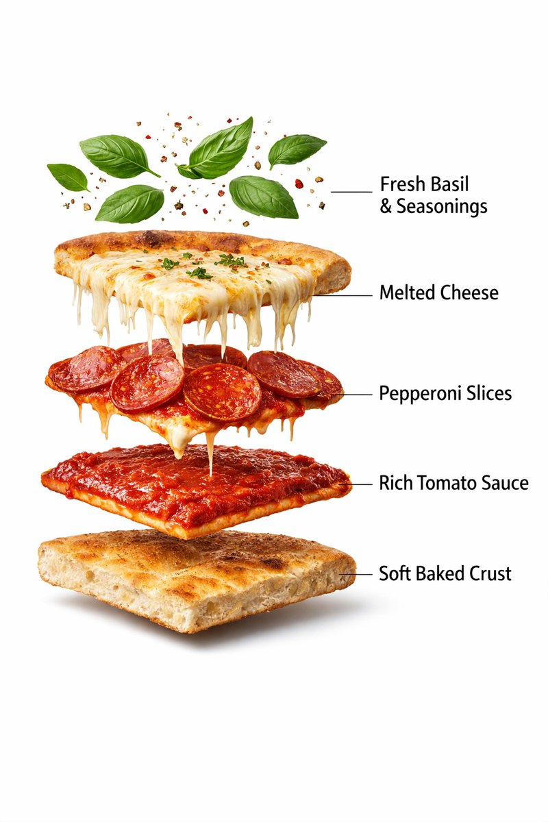 Ultra-Realistic Exploded Pizza Infographic and Motion Prompt - 1