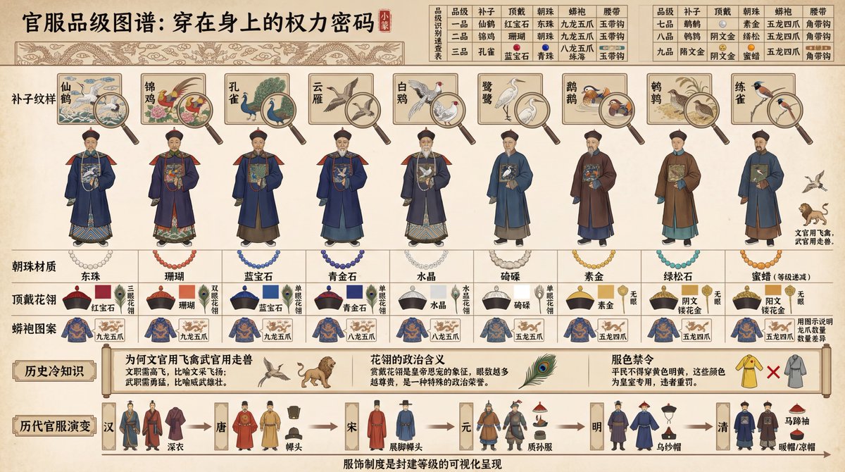 Visual Infographic of Ancient Chinese Official Ranks and Attire - 1