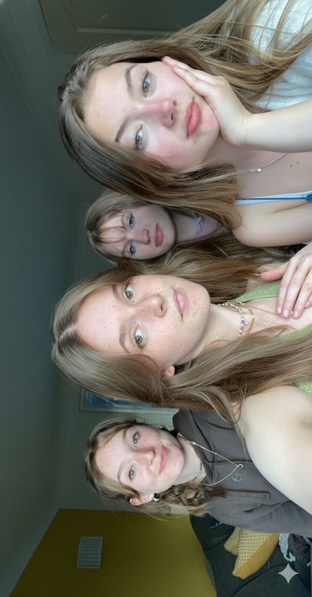 Candid Bedroom Selfie of Three Freckled Girls