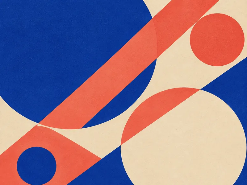Bold geometric Bauhaus poster in cobalt blue and coral