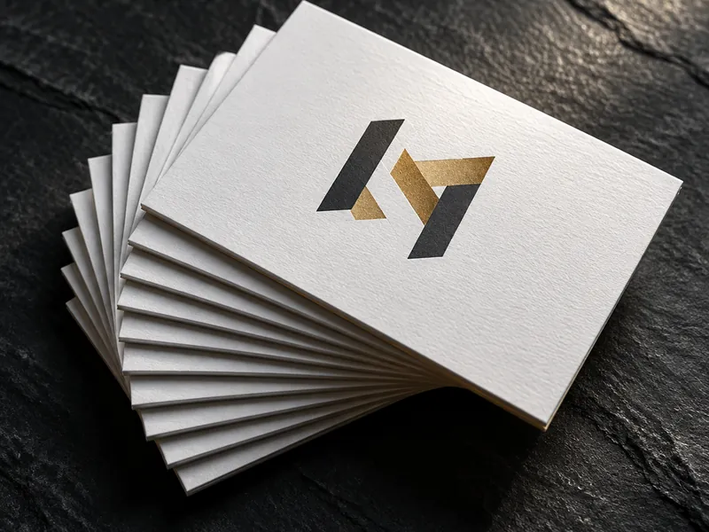 Stack of blank business cards on a dark textured surface