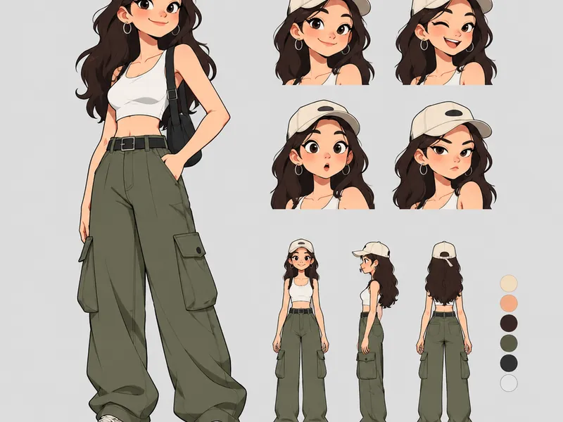 Stylised character portrait with expressive features on a plain background