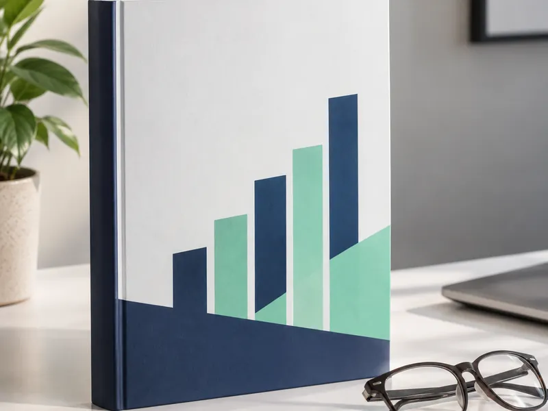 Financial report with a bar chart and clean grey placeholder text