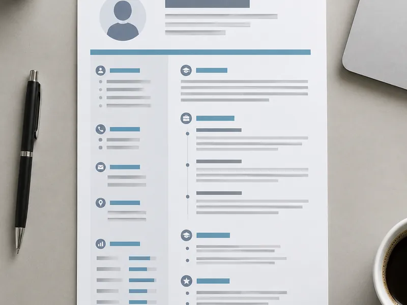 Resume page with a portrait photo and neat grey text blocks